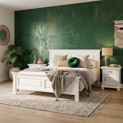 Pat lemn masiv 140x200 Seva – alb, alb cu natur sau nuc, design modern aerisit