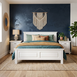 Pat lemn masiv 140x200 Seva – alb, alb cu natur sau nuc, design modern aerisit