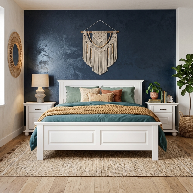 Pat lemn masiv 140x200 Seva – alb, alb cu natur sau nuc, design modern aerisit