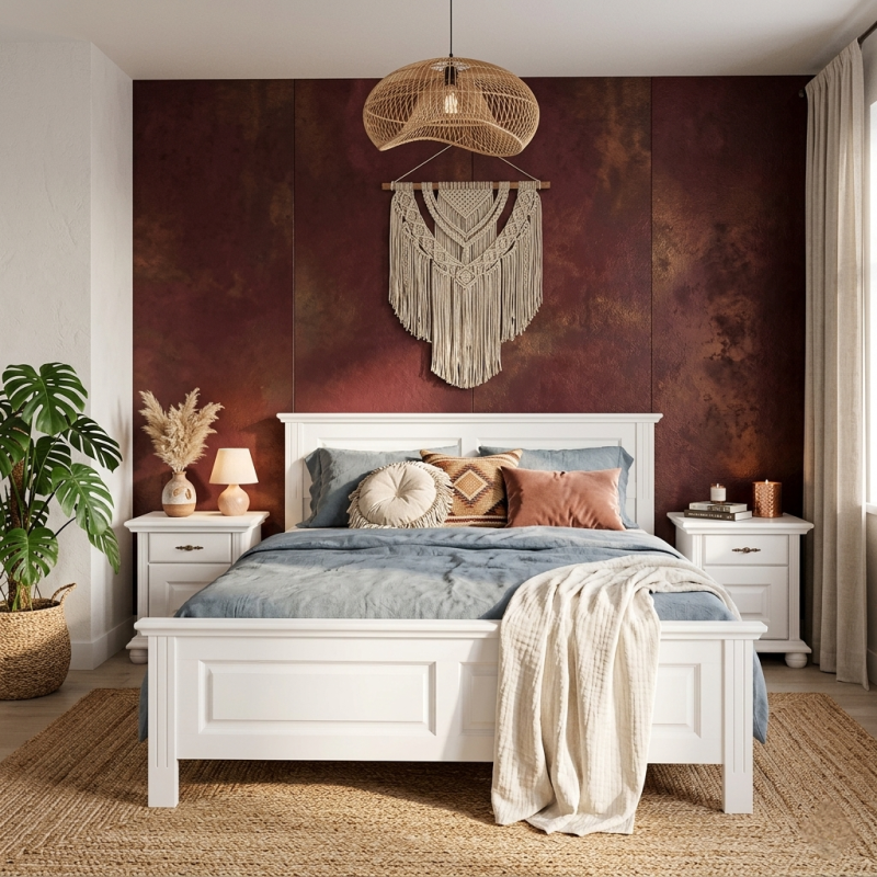 Pat lemn masiv 140x200 Seva – alb, alb cu natur sau nuc, design modern aerisit