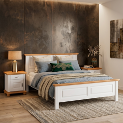 Pat lemn masiv 160x200 cm SEVA,  finisaj Alb, alb cu nuc, alb cu natur