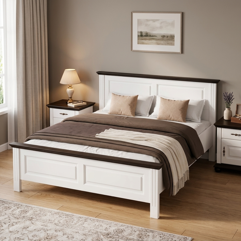 Pat lemn masiv 180x200 Seva – alb, natur sau nuc, pat king size modern aerisit