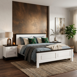 Pat lemn masiv 180x200 Seva – alb, natur sau nuc, pat king size modern aerisit