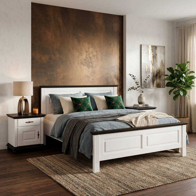 Pat lemn masiv 180x200 Seva – alb, natur sau nuc, pat king size modern aerisit