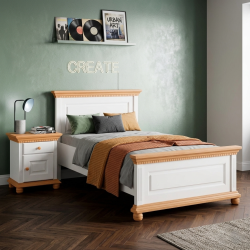 Pat lemn masiv 90x200 Bucov – alb, natur sau nuc, pat single solid și durabil