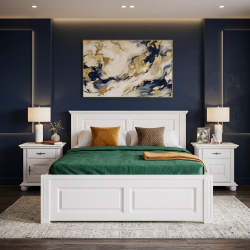 Pat lemn masiv 160x200 Seva cu tăblie mică – alb, natur sau nuc, confort și design modern