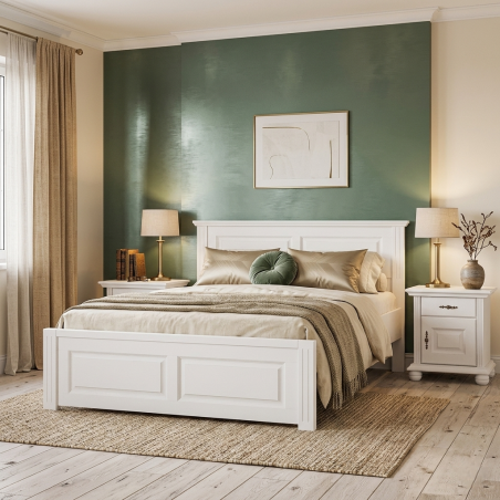 Pat lemn masiv 160x200 Seva cu tăblie mică – alb, natur sau nuc, confort și design modern