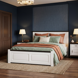 Pat lemn masiv 180x200 Seva cu tăblie mică – alb, natur sau nuc, confort king size modern