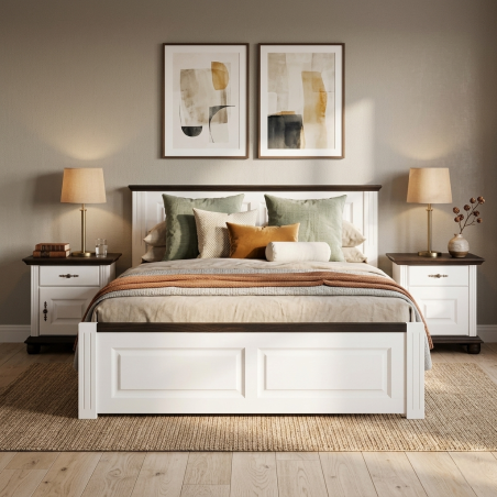 Pat lemn masiv 180x200 Seva cu tăblie mică – alb, natur sau nuc, confort king size modern