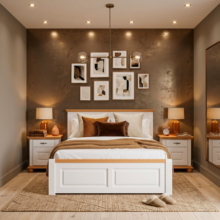 Pat lemn masiv 120x200 Seva cu tăblie mică – alb, natur sau nuc, confort pentru o persoană