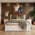 Pat lemn masiv 140x200 Mara tăblie mică – ideal pentru spații mici