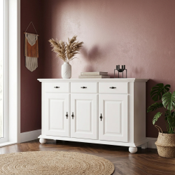 Comoda Seva / 3 usi,3 sertare / Lemn Masiv-Alb