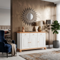 Comodă Seva din lemn masiv alb cu natur – 3 uși și 3 sertare