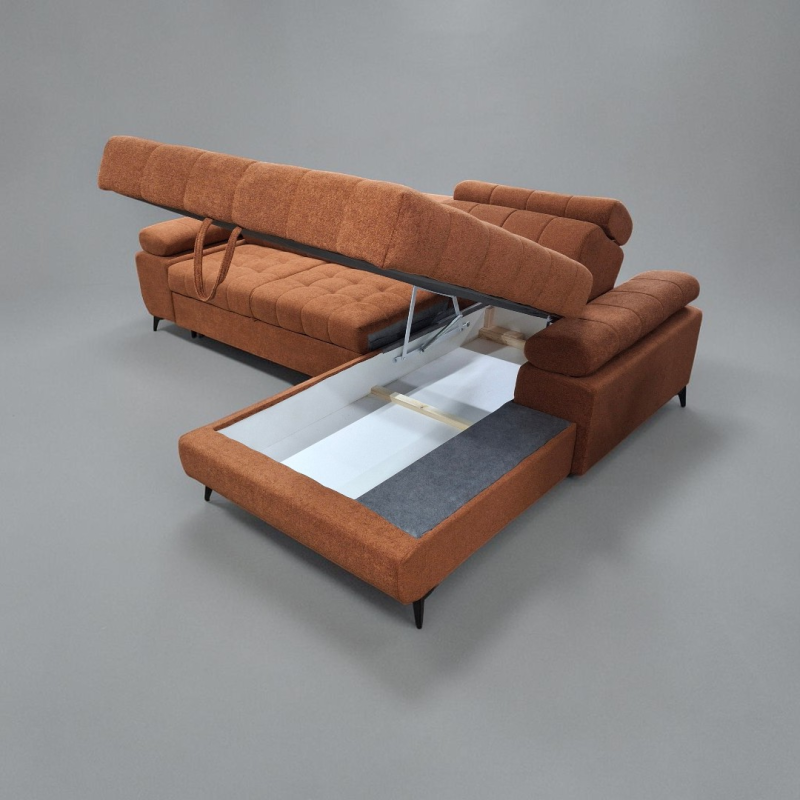 Coltar extensibil DAVID 2, cu lada de depozitare, tetiere reglabile si picioare metalice