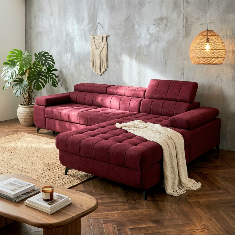 Coltar extensibil DAVID 2, cu lada de depozitare, tetiere reglabile si picioare metalice