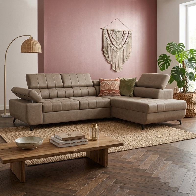 Colțar extensibil mare David cu tetiere reglabile pentru livinguri spațioase