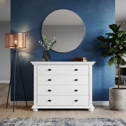 Comodă Mara din lemn masiv cu 4 sertare alba