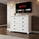 Comodă Mara din lemn masiv cu 4 sertare alba