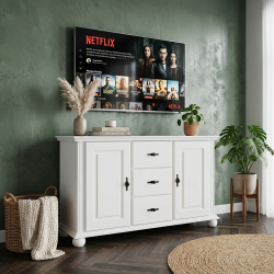 Comodă Seva din lemn masiv albă – 2 uși și 3 sertare