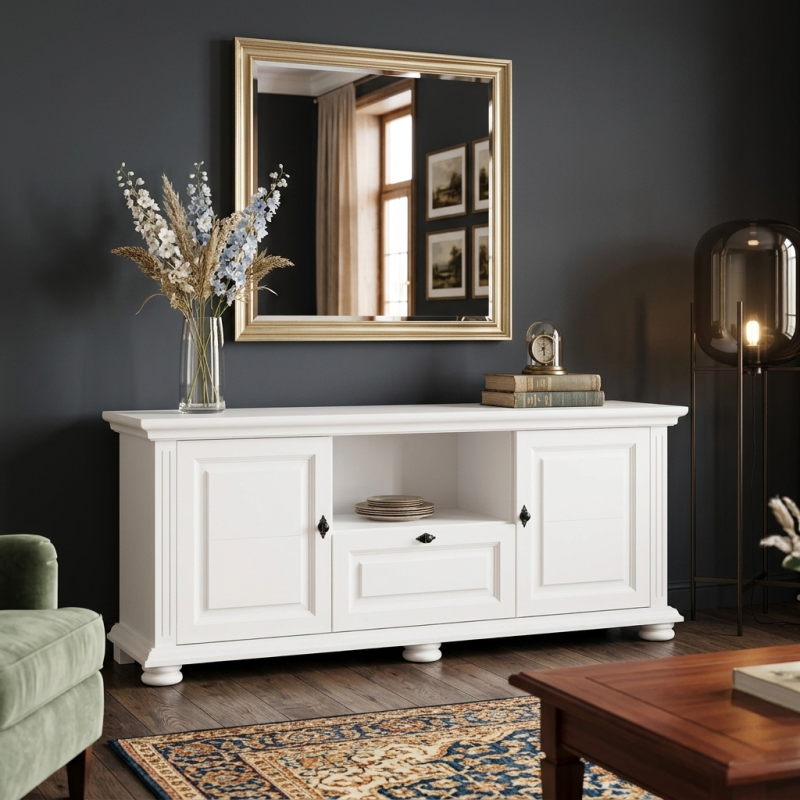 Comodă TV Mara din lemn masiv – 160 cm, 2 uși și 1 sertar