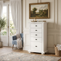 Comodă Vero albă din lemn masiv cu 5 sertare