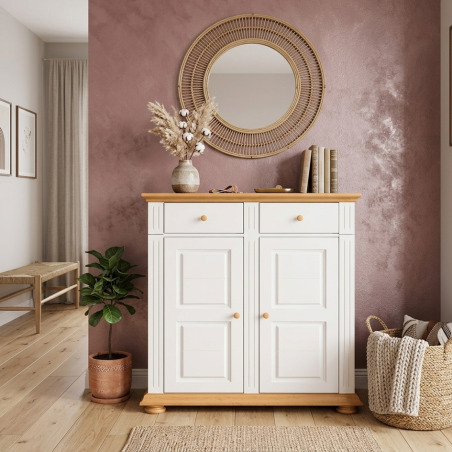 Comodă pantofi Vero din lemn masiv alb cu natur