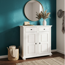 Comodă pantofi Vero albă din lemn masiv cu 2 uși și 2 sertare