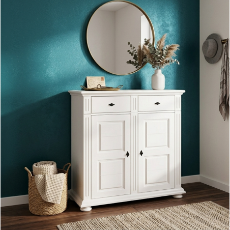 Comodă pantofi Vero albă din lemn masiv cu 2 uși și 2 sertare