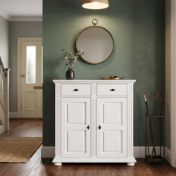 Comodă pantofi Vero albă din lemn masiv cu 2 uși și 2 sertare