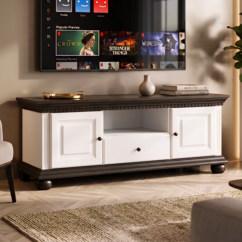 Comodă TV Bucov din lemn masiv cu 2 uși și 1 sertar