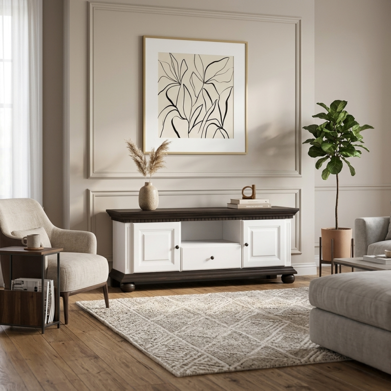 Comodă TV Bucov din lemn masiv cu 2 uși și 1 sertar