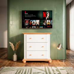 Comodă alb cu natur din lemn masiv Seva cu 3 sertare