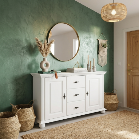 Comodă Bucov din lemn masiv cu 3 sertare și 2 uși