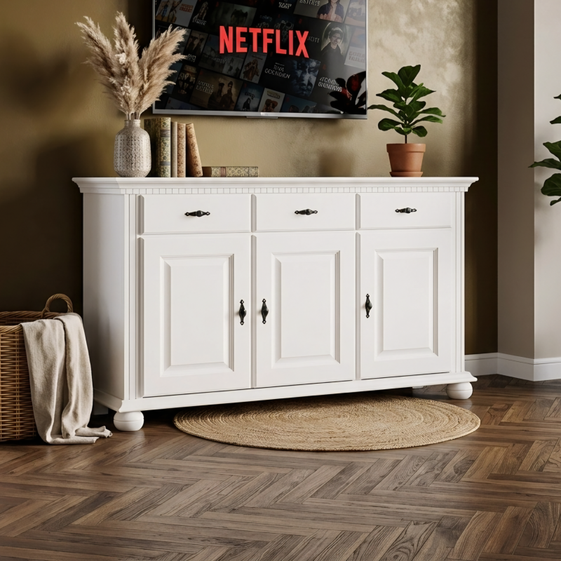 Comoda Bucov lemn masiv 144 cm, 3 usi si 3 sertare