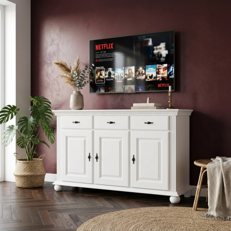 Comoda Bucov lemn masiv 144 cm, 3 usi si 3 sertare