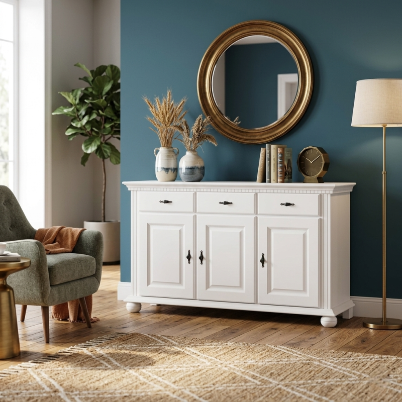 Comoda Bucov lemn masiv 144 cm, 3 usi si 3 sertare