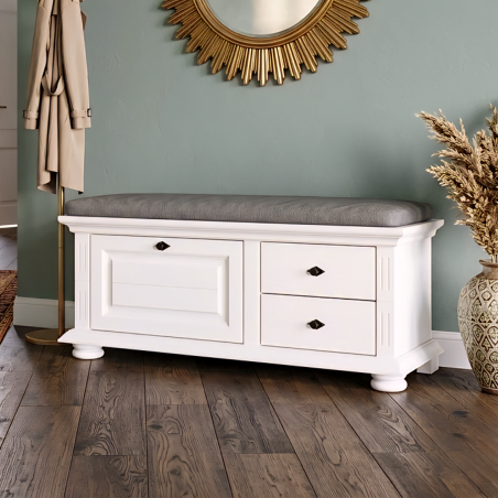 Bancuta Pantofi Vero alba, din Lemn Masiv