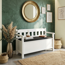 Bancă Mara din lemn masiv cu ladă de depozitare, alba