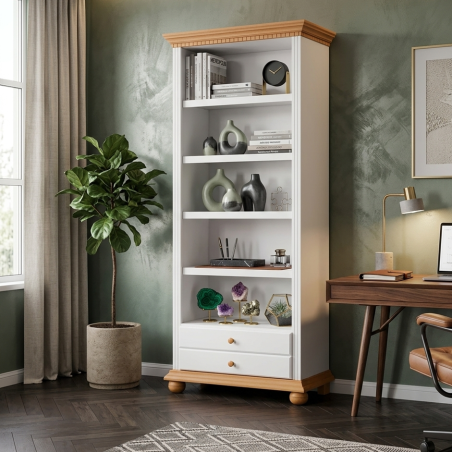 Etajeră Îngustă Alb cu Natur din Lemn Masiv – Bucov