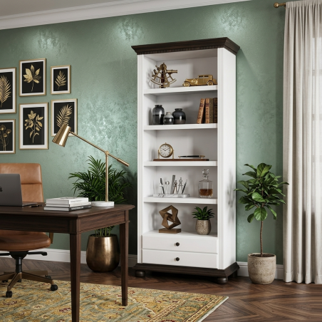 Etajeră Îngustă Alb cu Nuc din Lemn Masiv – Bucov