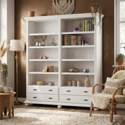 Etajeră Dublă Albă din Lemn Masiv – Bucov