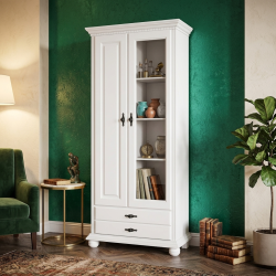 Vitrină Romanița Albă din Lemn Masiv – Design Clasic | Sofastil