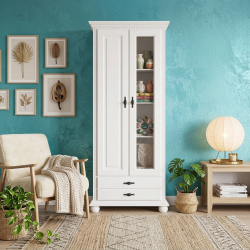Vitrină Romanița Albă din Lemn Masiv – Design Clasic | Sofastil