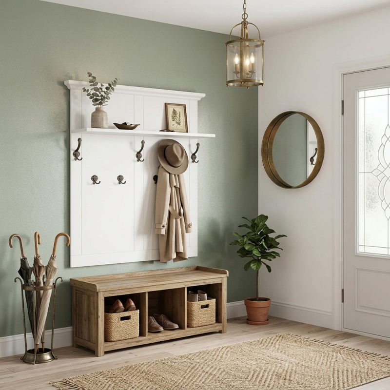 Cuier Hol din Lemn Masiv – Alb, Alb cu Natur, Alb cu Nuc | Sofastil