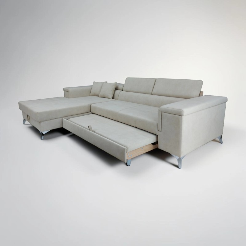 Colțar extensibil Remo compact – modern, cu ladă și tetiere reglabile