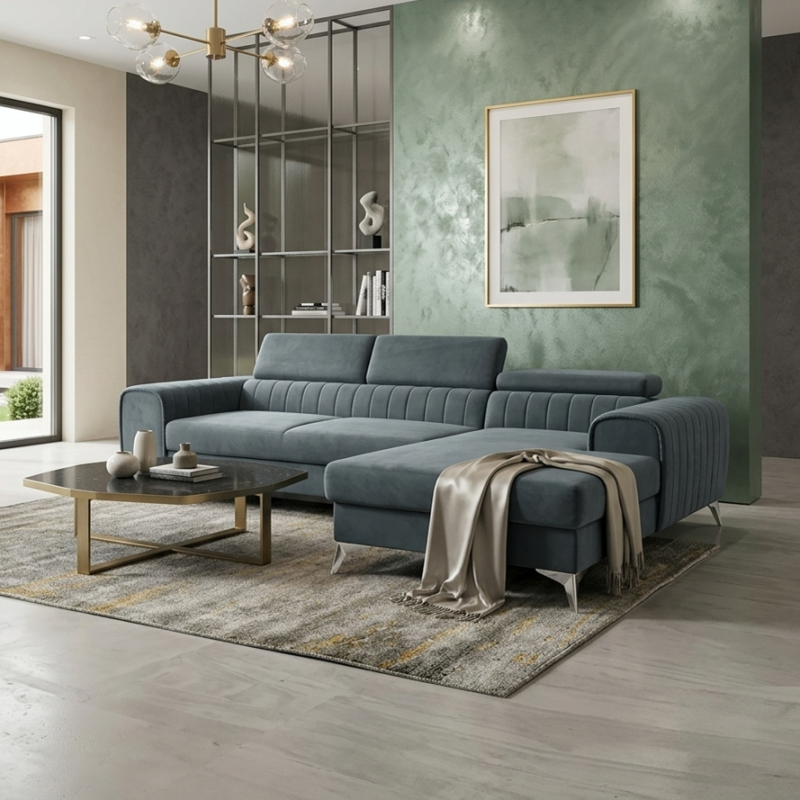 Coltar CARO extensibil cu lada depozitare & tetiere reglabile, personalizabil