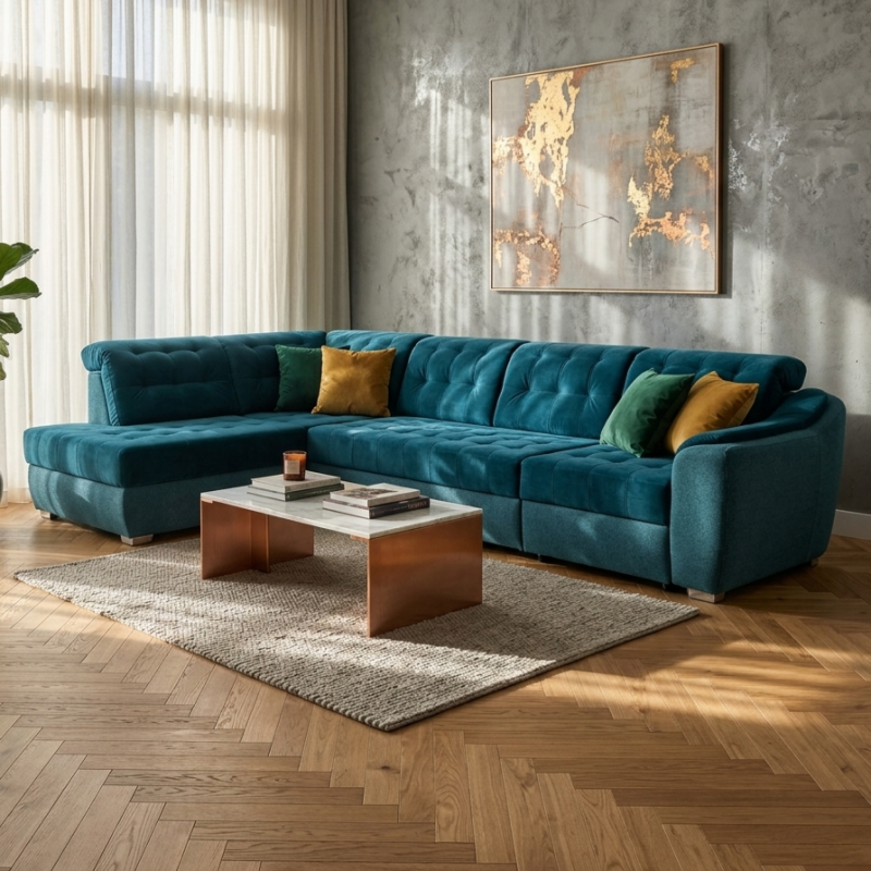 Colțar în L Antonio extensibil și personalizabil pentru living modern