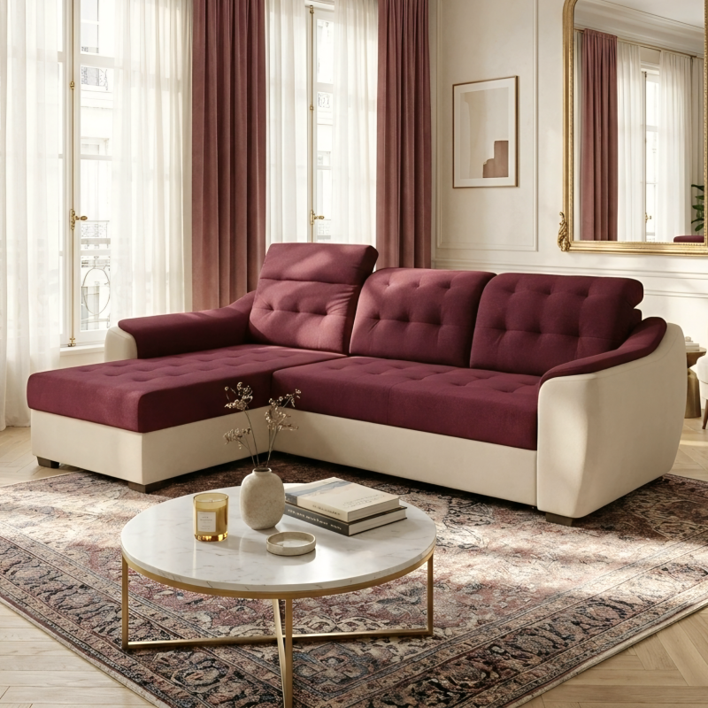 Coltar Extensibil Antonio 1 cu Tetiere Reglabile și Ladă Depozitare - 257x165 cm, La Comandă