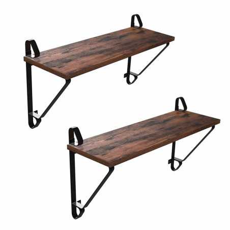 Rafturi de perete, set de 2, rafturi mari plutitoare, rafturi suspendate stabile pentru sufragerie, dormitor, hol, 60 x 20 x 33 cm, stil industrial, rustic maro și negru LCR01BX