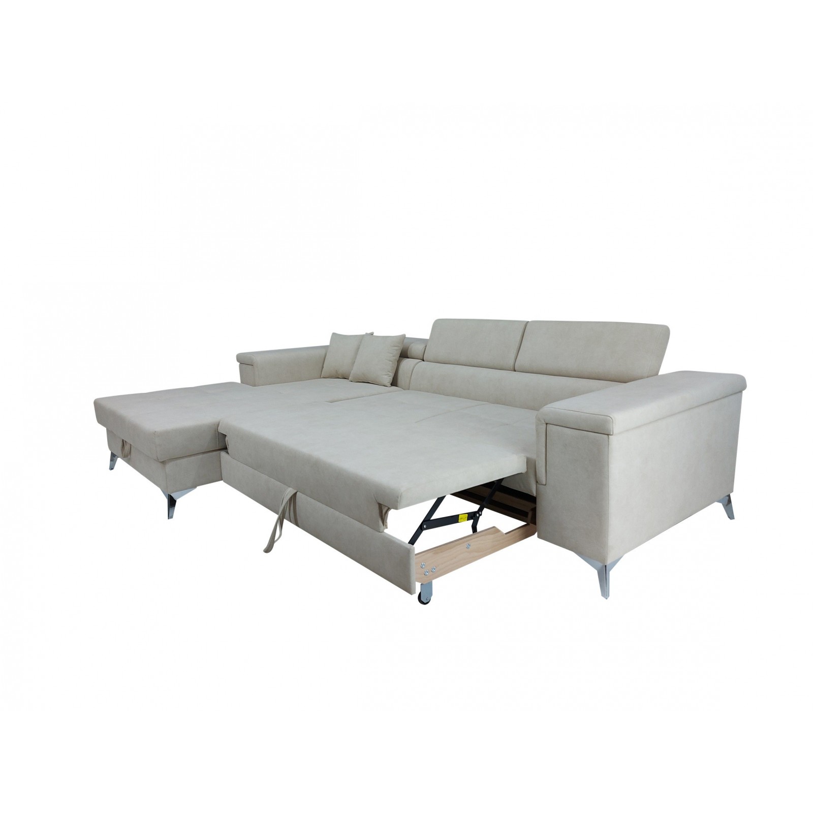 coltar modern, extensibil cu lada, cu tetiere reglabile si picioare metalice, coltar living Raul, la comanda
